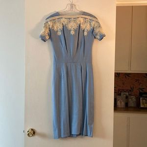 Vintage light blue dress with white embroidery